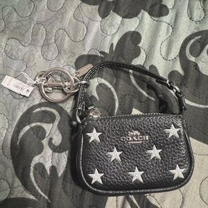 Coach Black Leather bag charm with Silver Stars